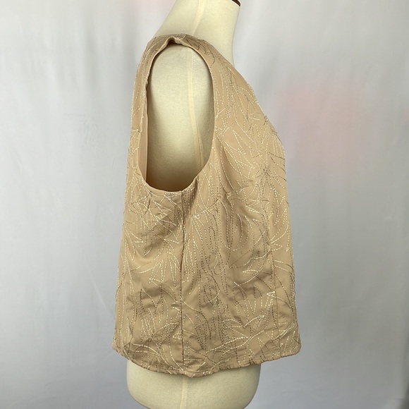 NWT Express Tan Blouse with Metallic Thread and Button Down Back - Size Large - Picture 10 of 14